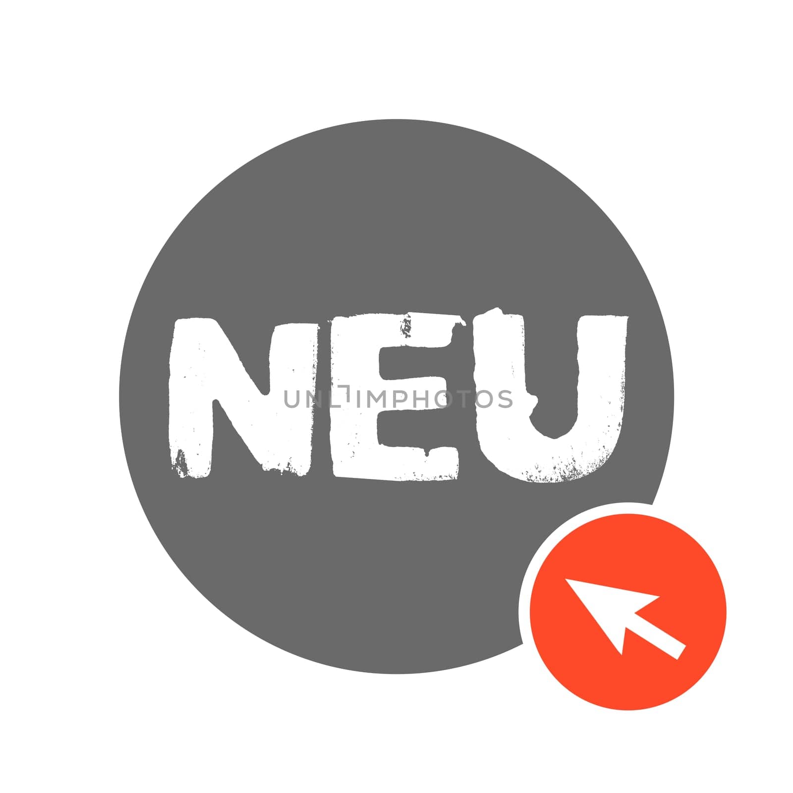 Grey Button with red computer arrow: New in german language online