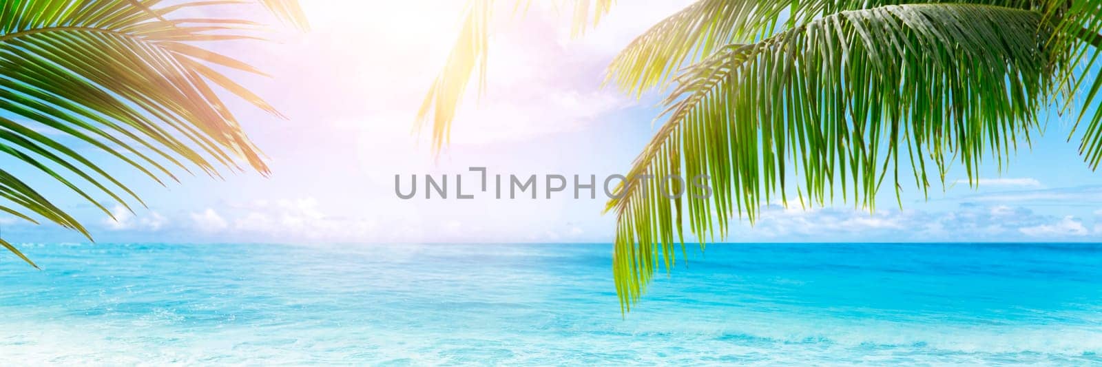 Tropical beach with sun light wave abstract background. Copy space of summer vacation and business travel concept