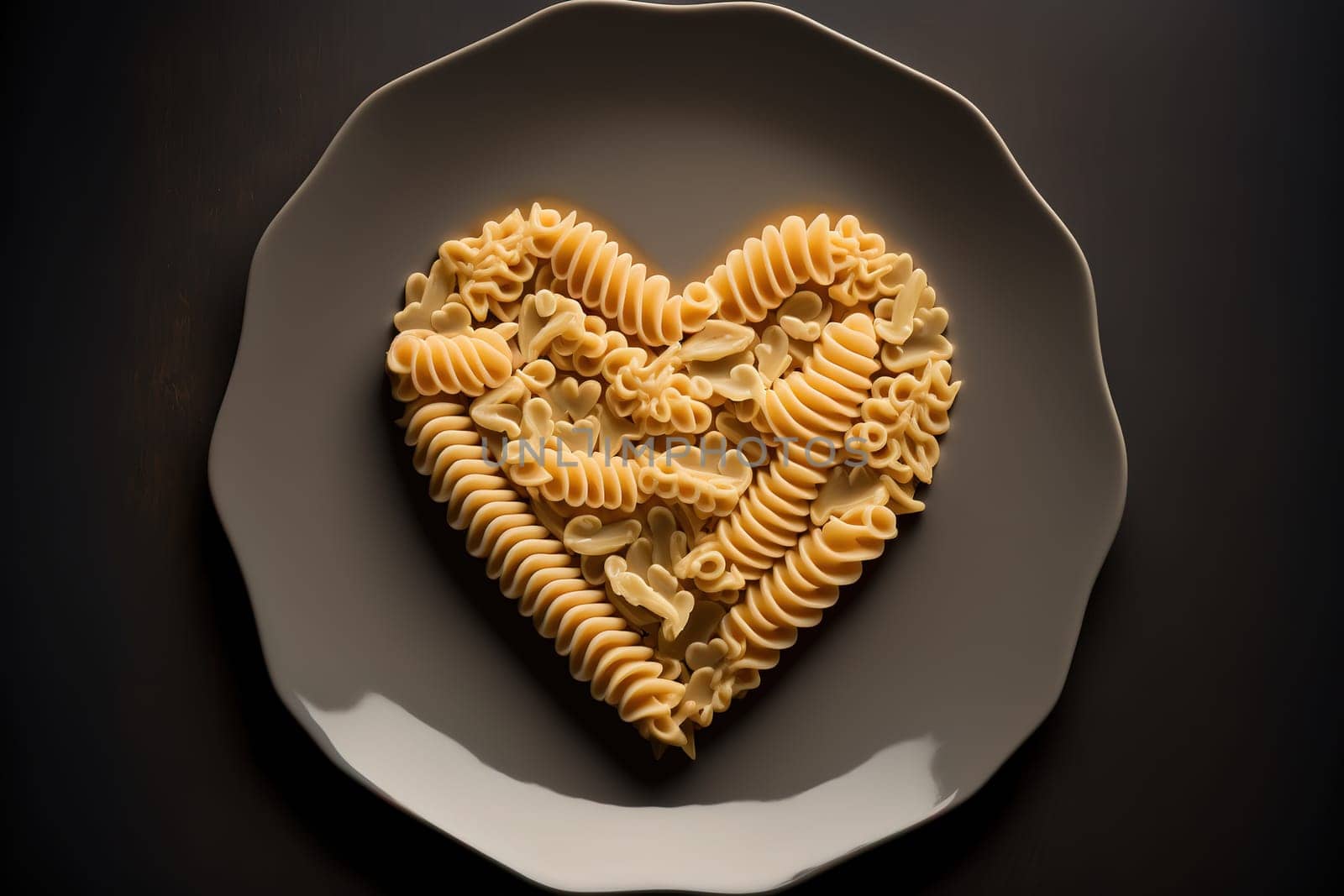 Heart shape pasta made on plate.