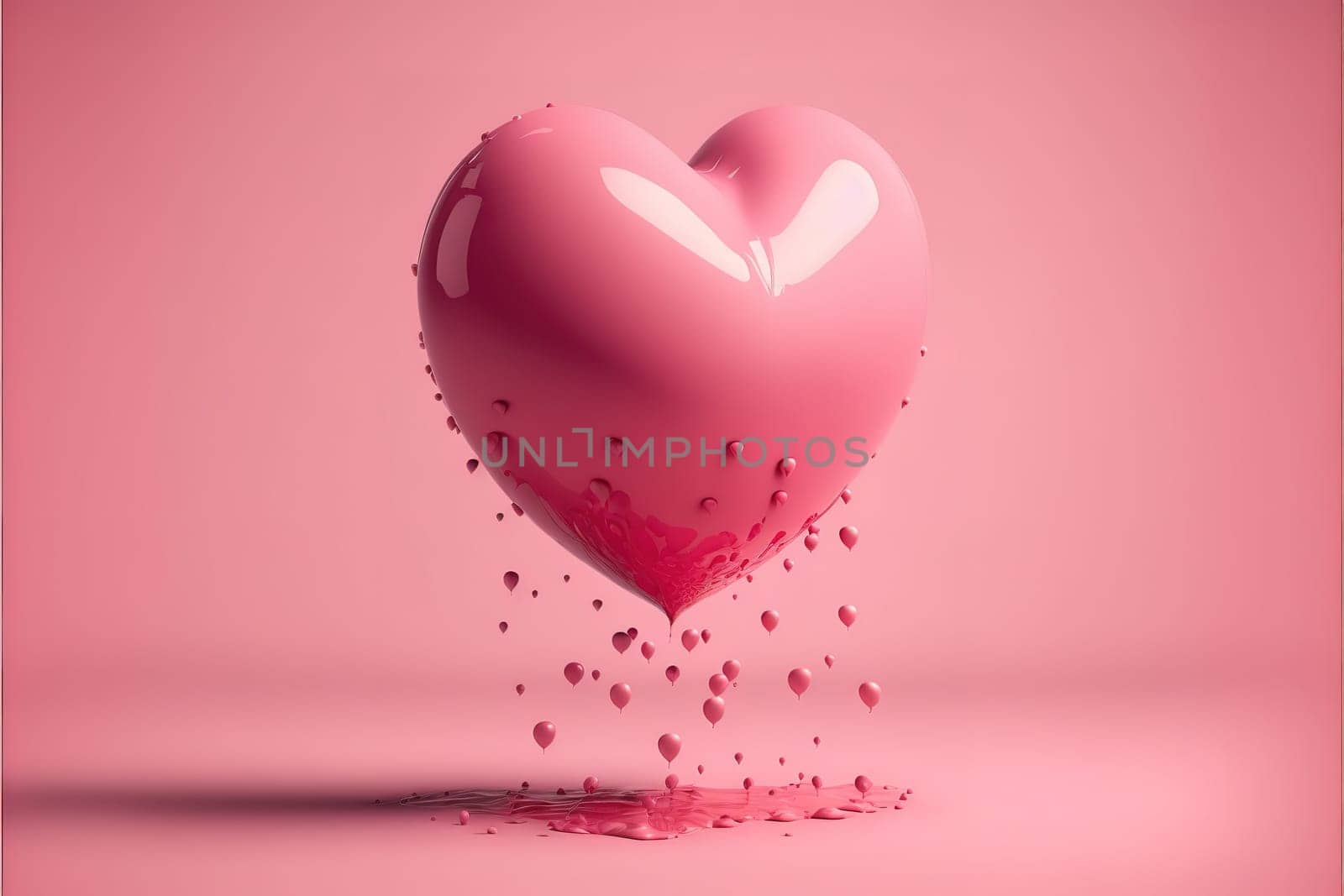Heart shape made of Pink balloon floating on pink background.
