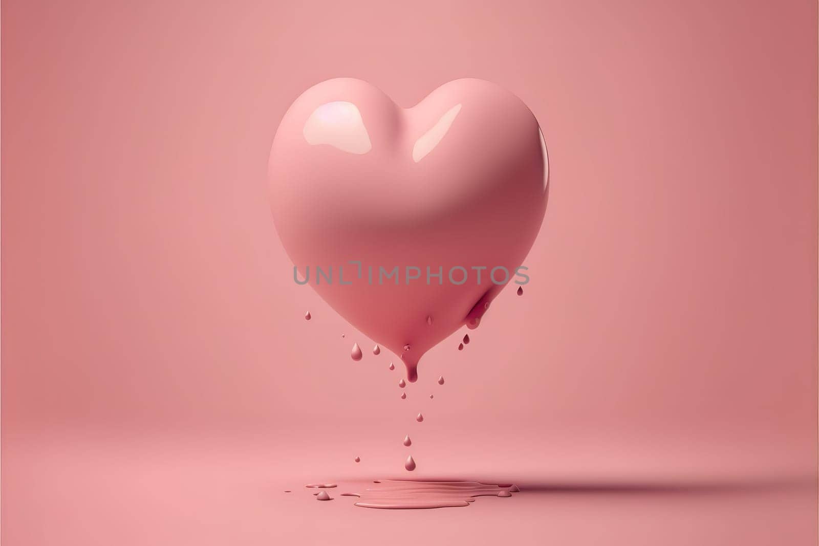 Heart shape made of Pink balloon floating on pink background.