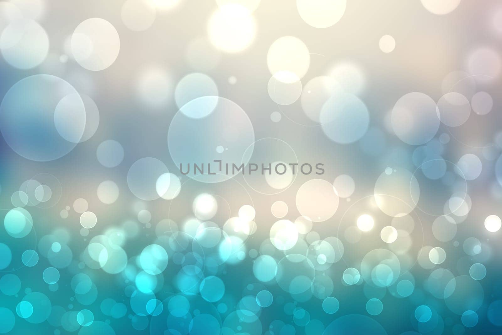 Abstract gradient of light blue turquoise dark blue grey white background texture with glowing circular bokeh lights. Beautiful colorful spring or summer backdrop.