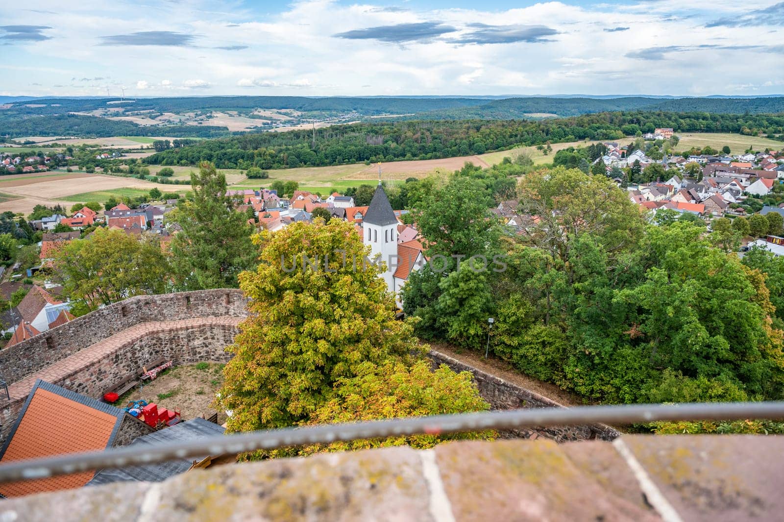 Beautiful landscape view of city Hering, Odenwald forest at otzberg, view from veste otzberg during cloudy day, germany