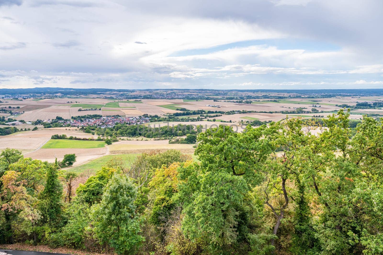 Beautiful landscape view of Odenwald forest at otzberg, view from veste otzberg during cloudy day, germany