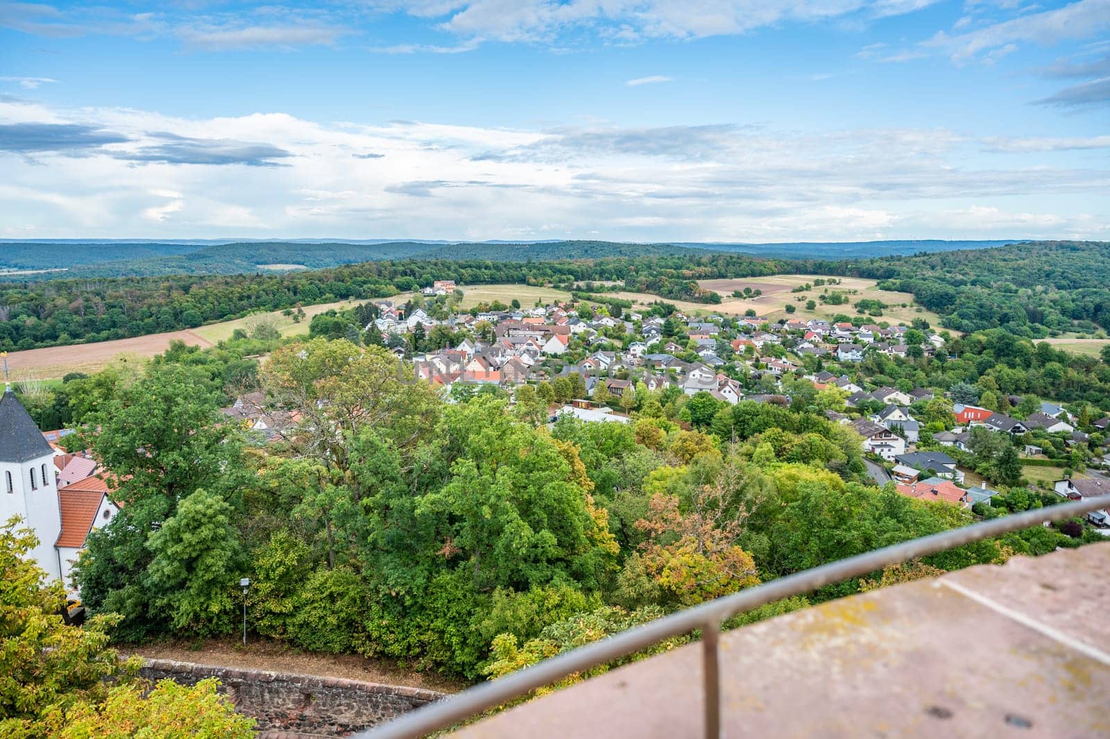 Beautiful landscape view of city Hering, Odenwald forest at otzberg, view from veste otzberg during cloudy day, germany