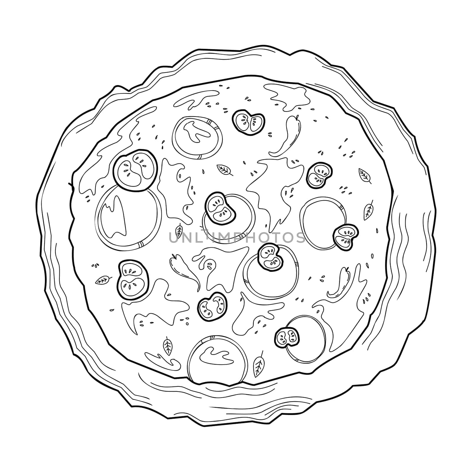 Pizza doodle. Italian pizza simple linear drawing. Italian cuisine.