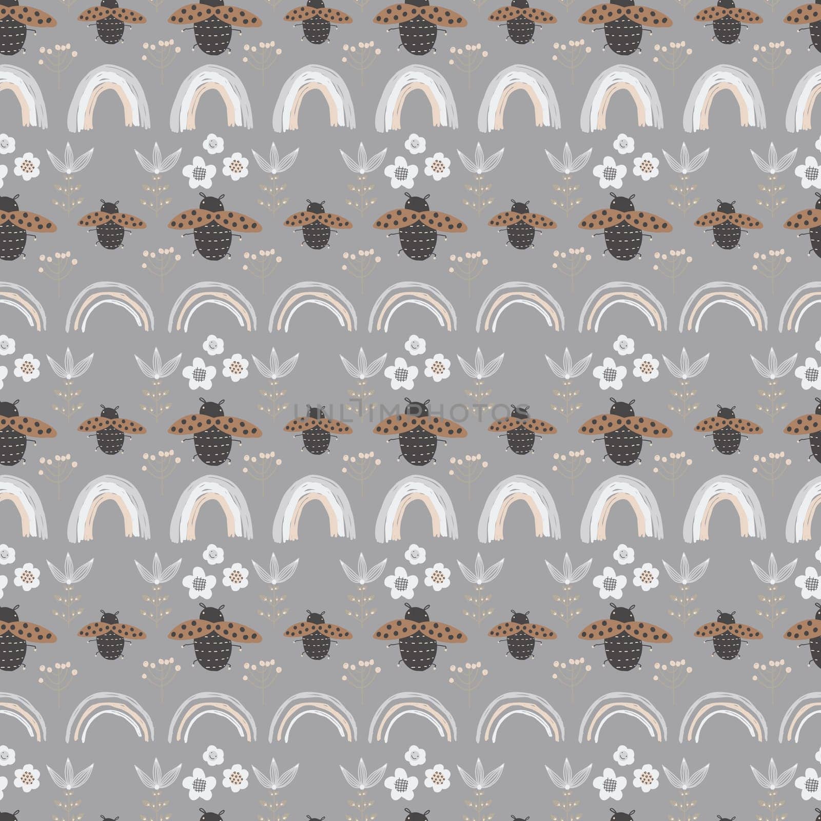 spring seamless pattern cute childish. seamless pattern with many decorative insects and beetles. For fashion fabrics, children's clothing, t-shirts, cards, templates and scrapbooking. Children's draw