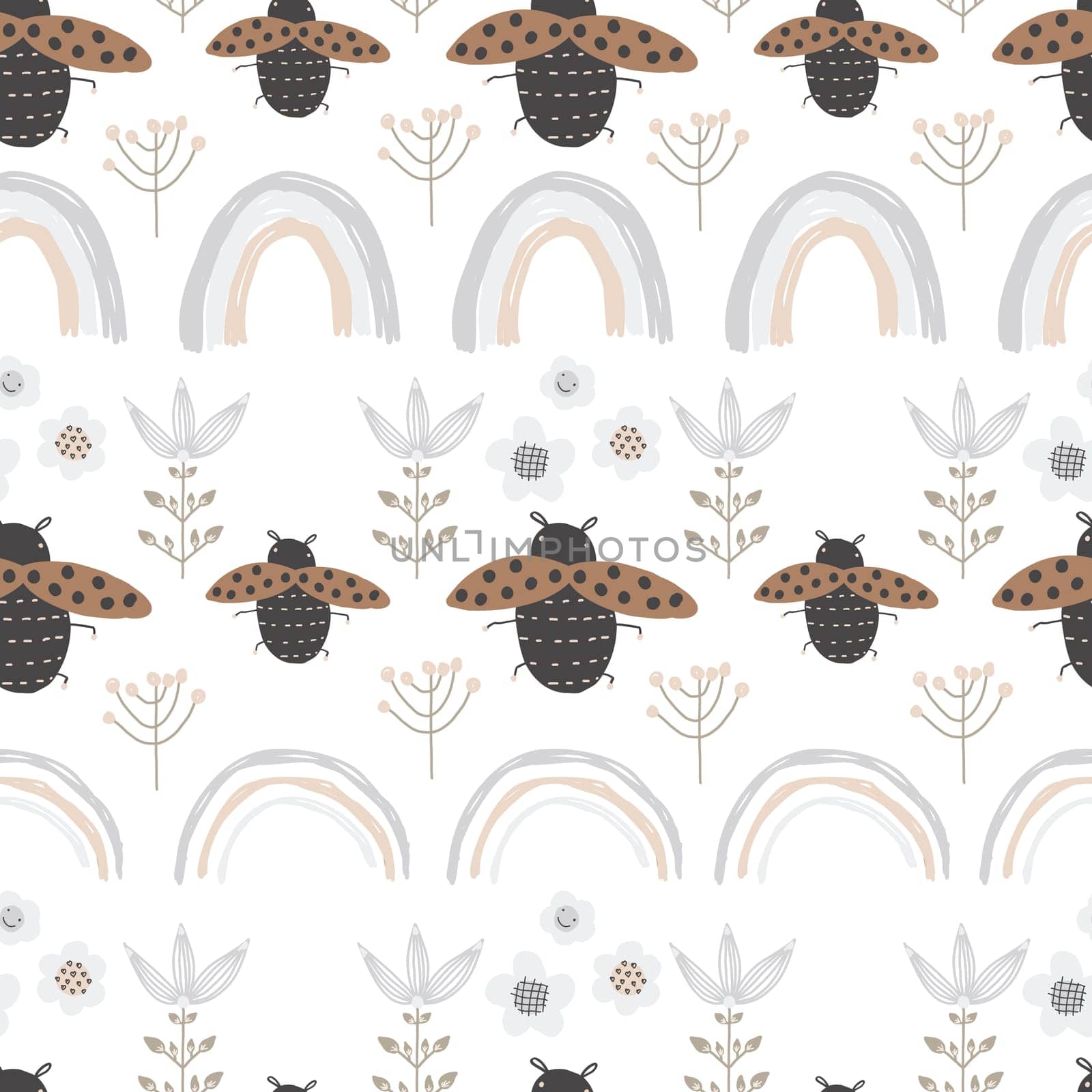 spring seamless pattern cute childish. seamless pattern with many decorative insects and beetles. For fashion fabrics, children's clothing, t-shirts, cards, templates and scrapbooking. Children's draw