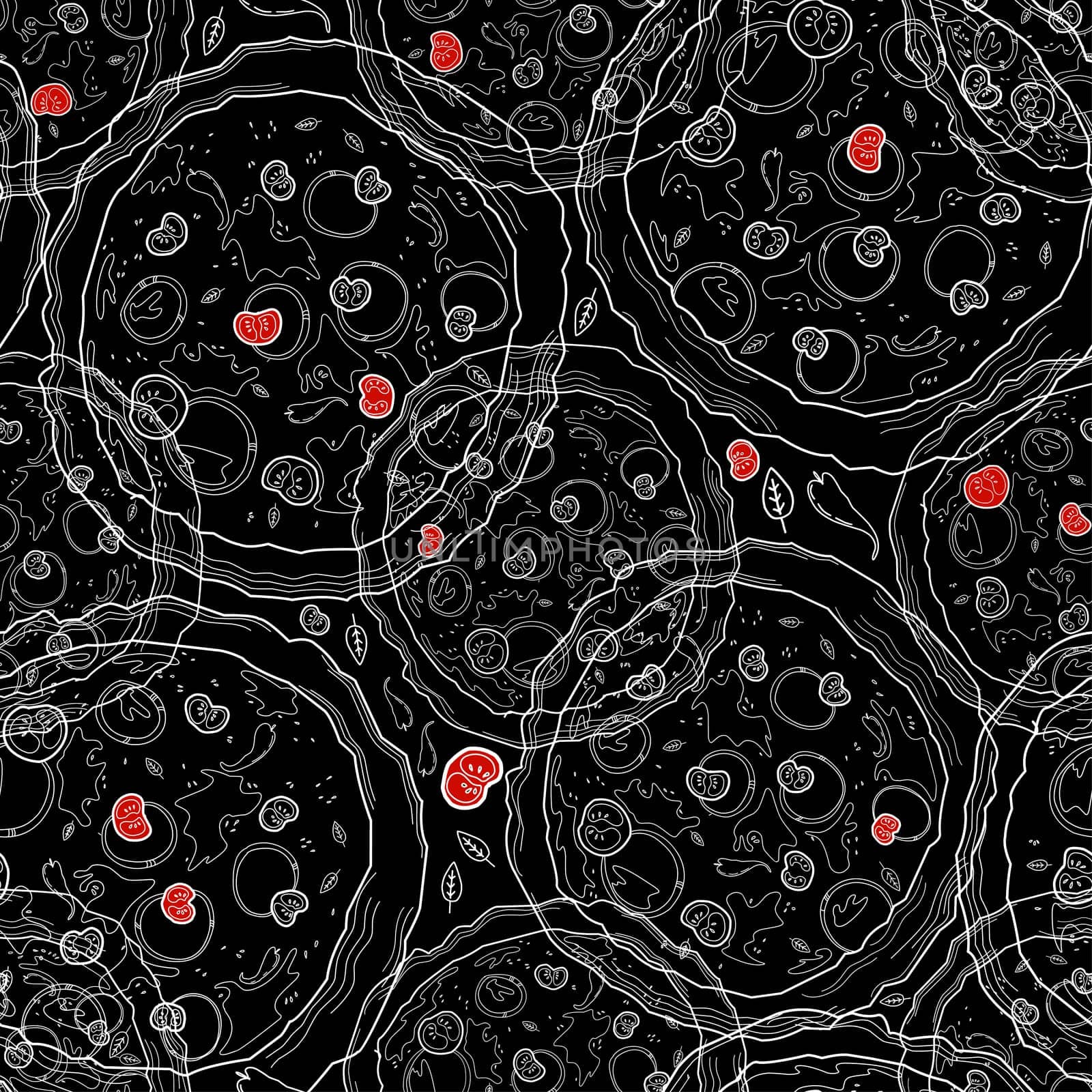 Digital paper for pizza advertising. Pizza menu. Pizzeria seamless pattern. Dark trendy modern design for social media and print