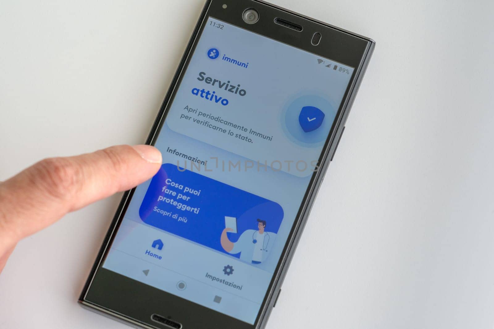 Italian Immuni tracking application on smartphone against Coronavirus pandemic.
