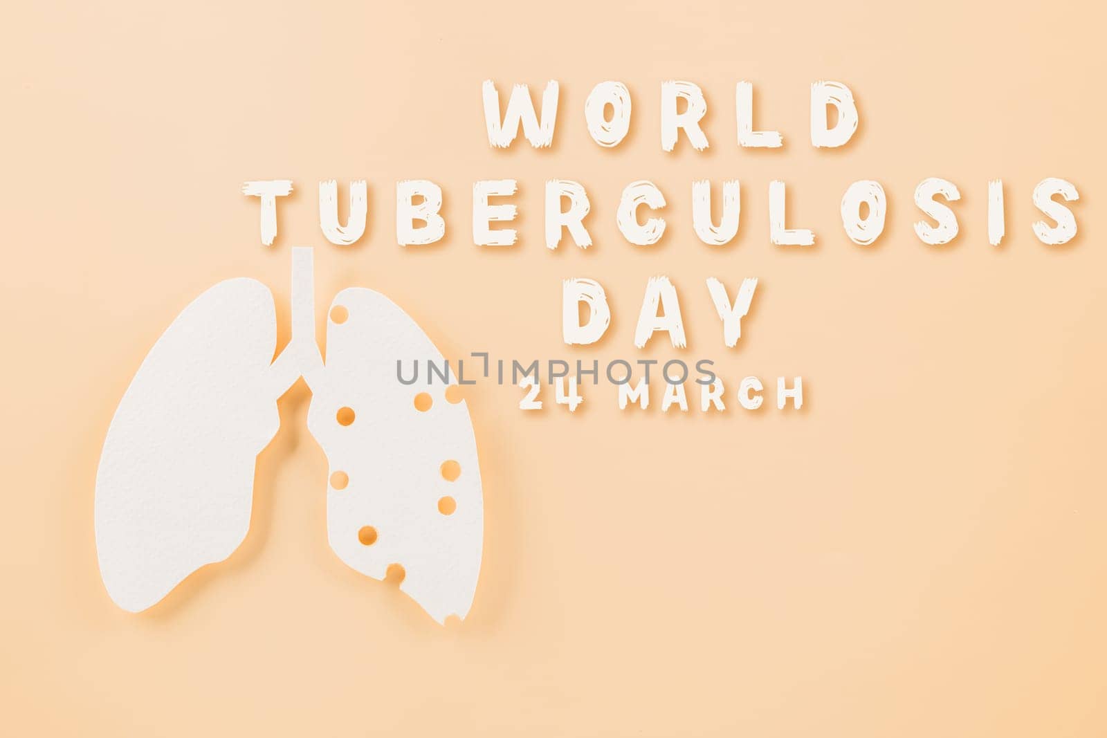 World tuberculosis day. Top view Lungs paper decorative symbol on pastel background, copy space, concept of world TB day, no tobacco, Medical and healthcare, lung cancer awareness, 24 March