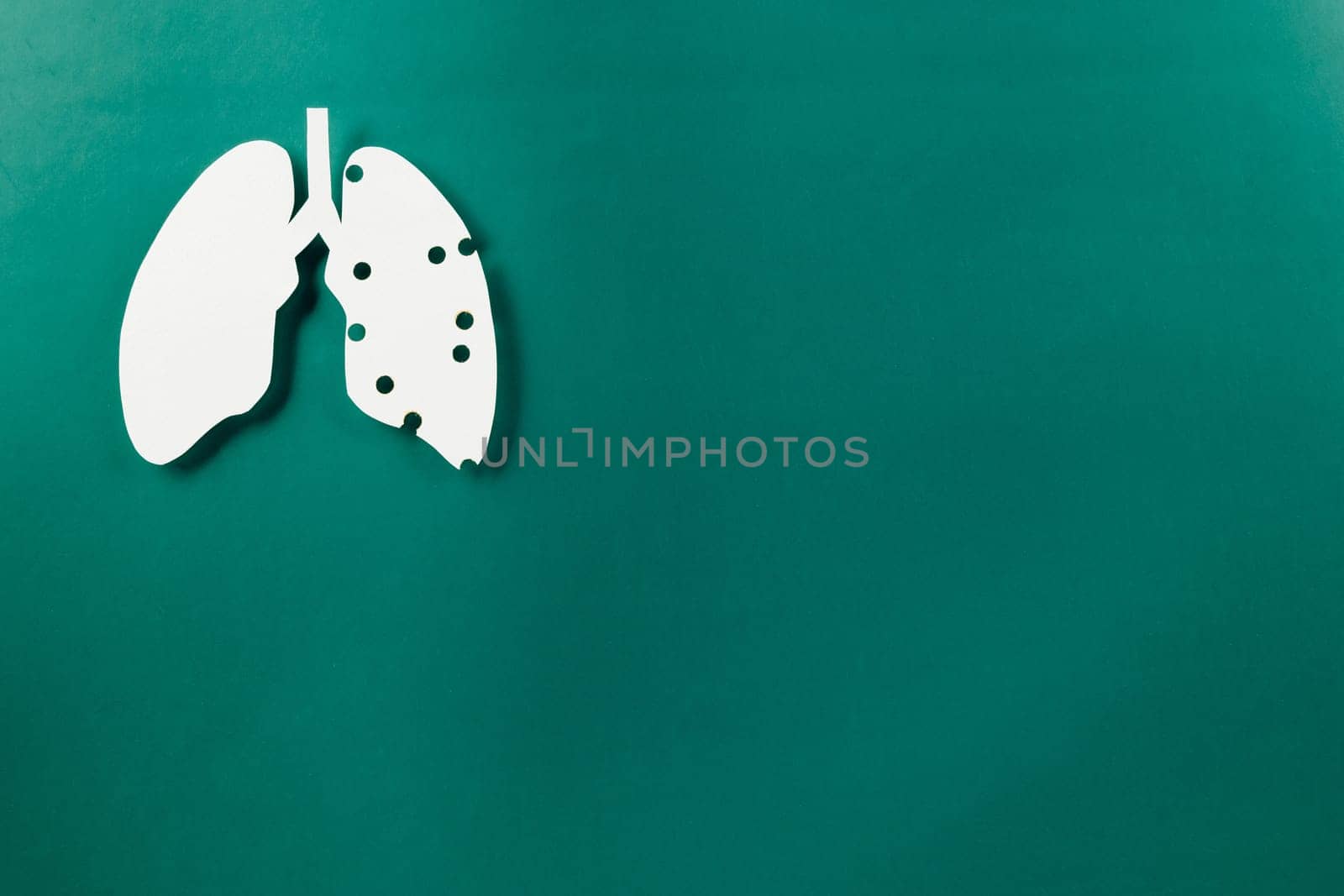 World tuberculosis day. Lungs paper cutting decorative symbol on green background, copy space, concept of world TB day, no tobacco, banner background, respiratory, lung cancer awareness, 24 March