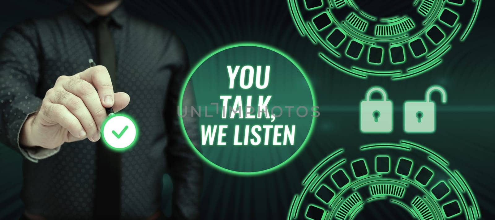Text showing inspiration You Talk, We Listen, Business approach Two Way Communication Motivational Conversation