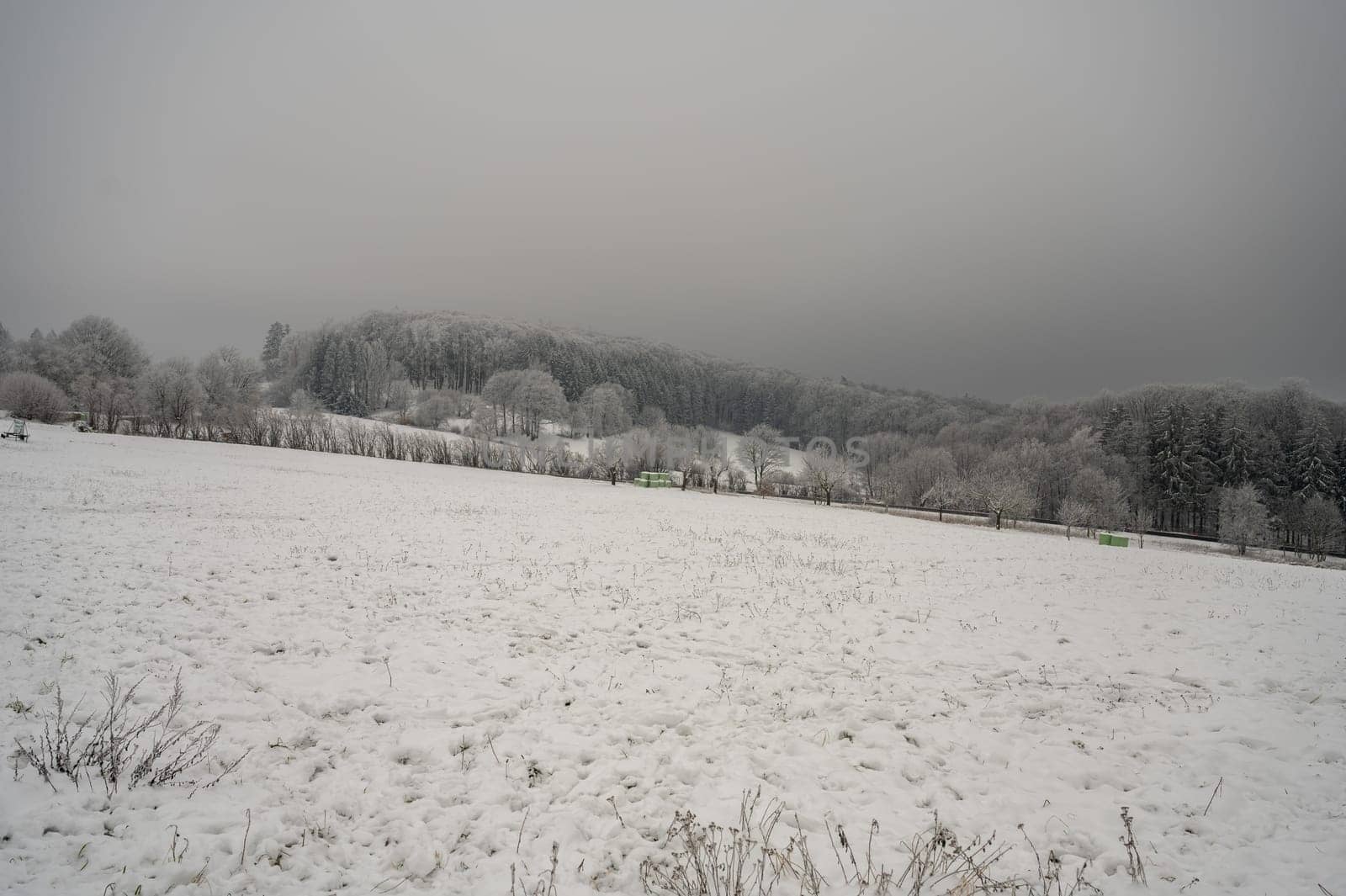 Beautiful winter landscape with lots of snow and trees in odenwald, germany
