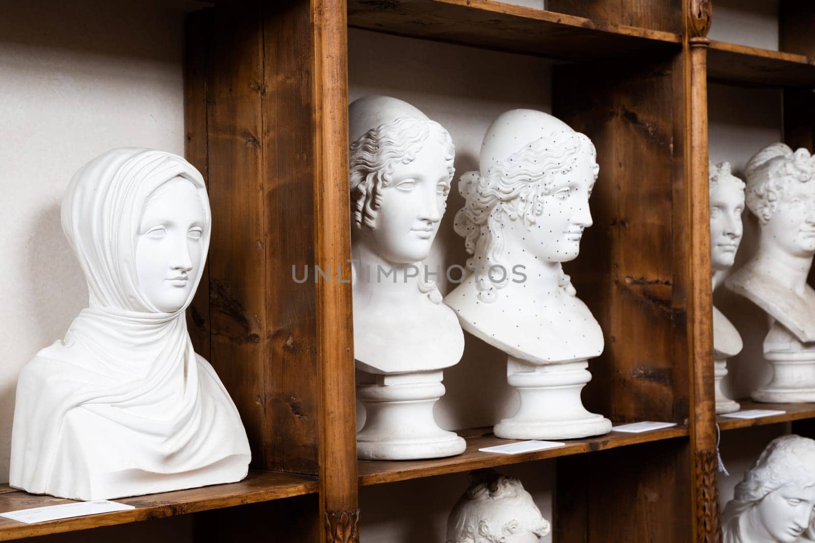 Possagno, Italy - August 2022: Antonio Canova collection. Classical sculptures in white marble located in his native house