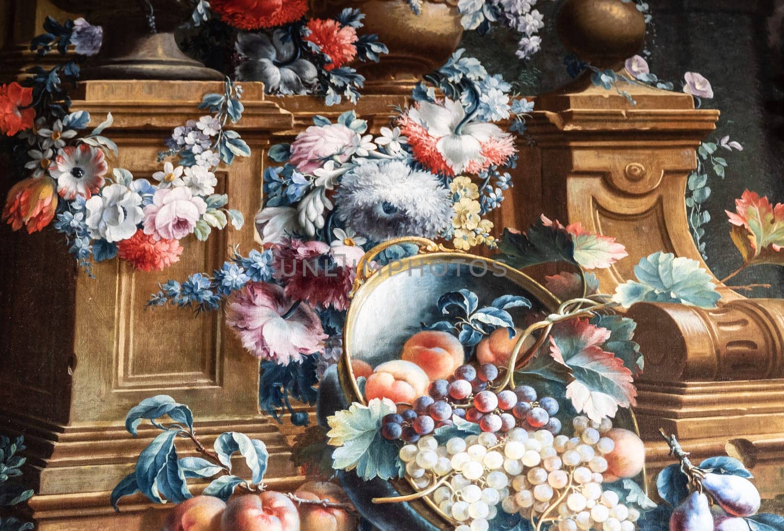 Old baroque flowers painting - vintage style aged decoration