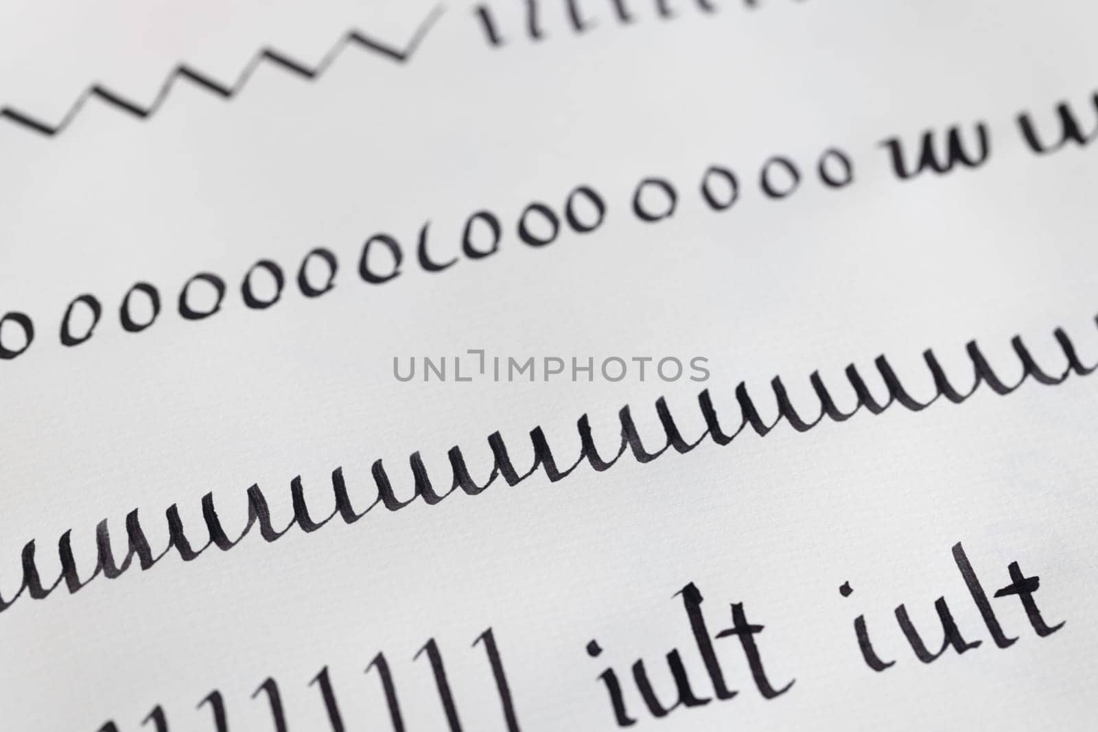 Close up of calligraphy practice exercises