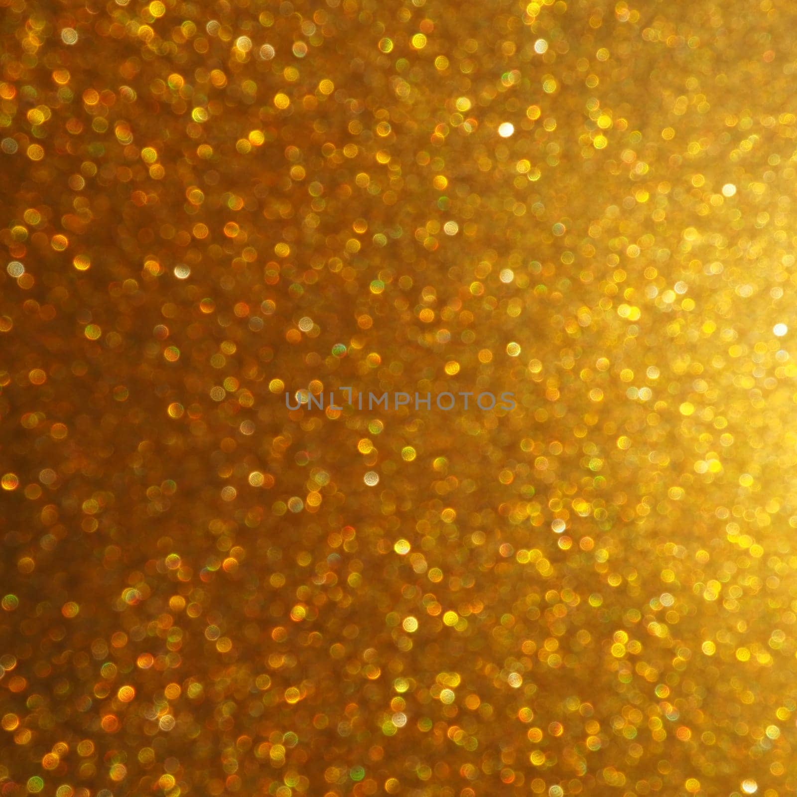 Bokeh light of gold glitters. Golden glitter texture background. Sparkling glitter wrapping paper with sequins and sparkles. Festive golden bokeh and glitter. Beautiful background