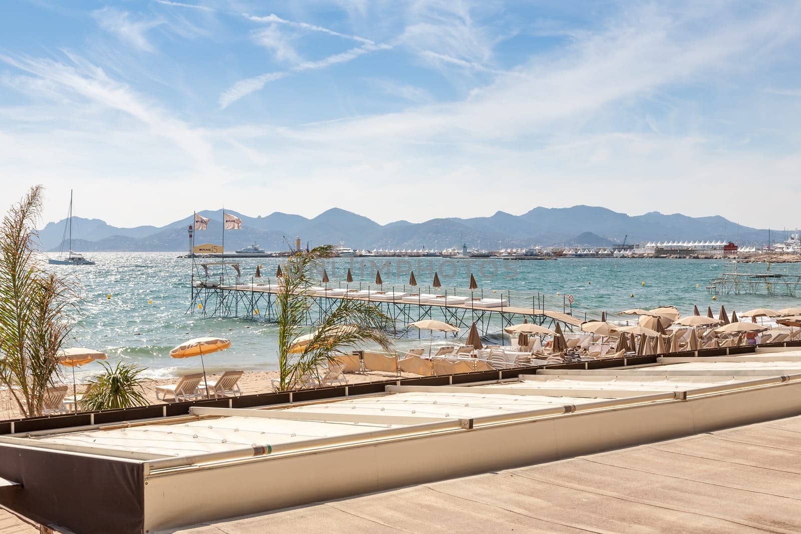 France, French riviera in Cannes beach. Panorama in sunny day
