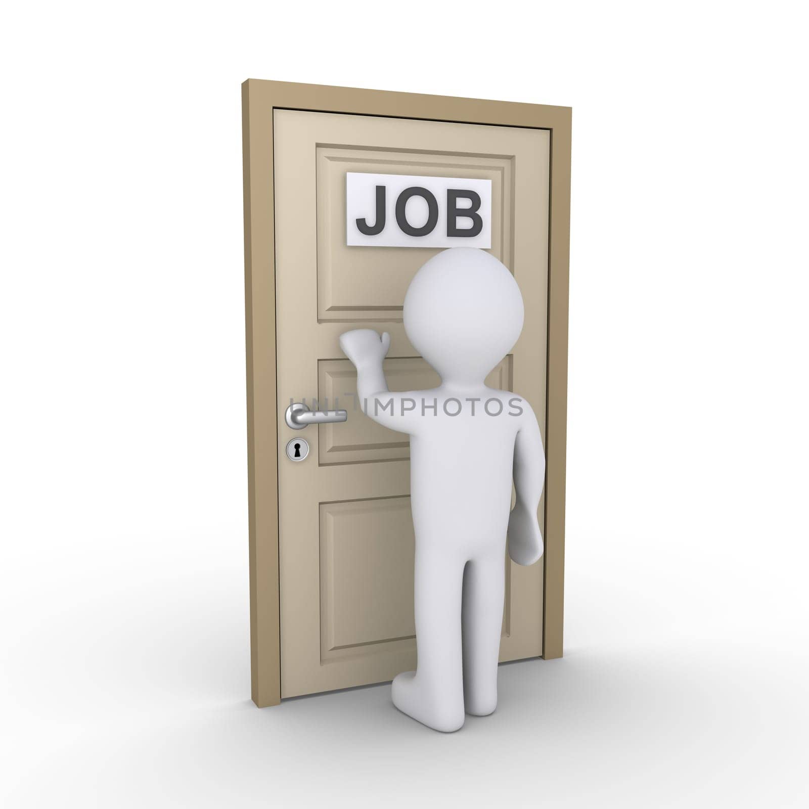 Person is knocking at a door with a JOB label on it