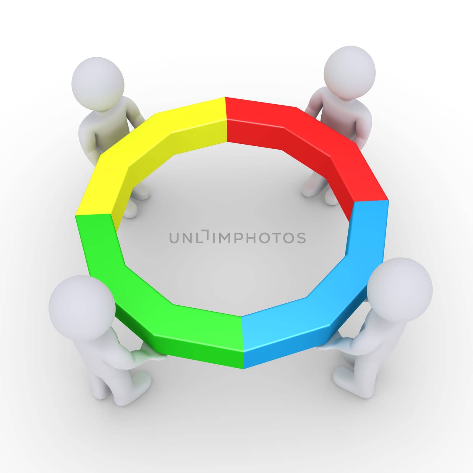 Four people are holding connected pieces to form a circle