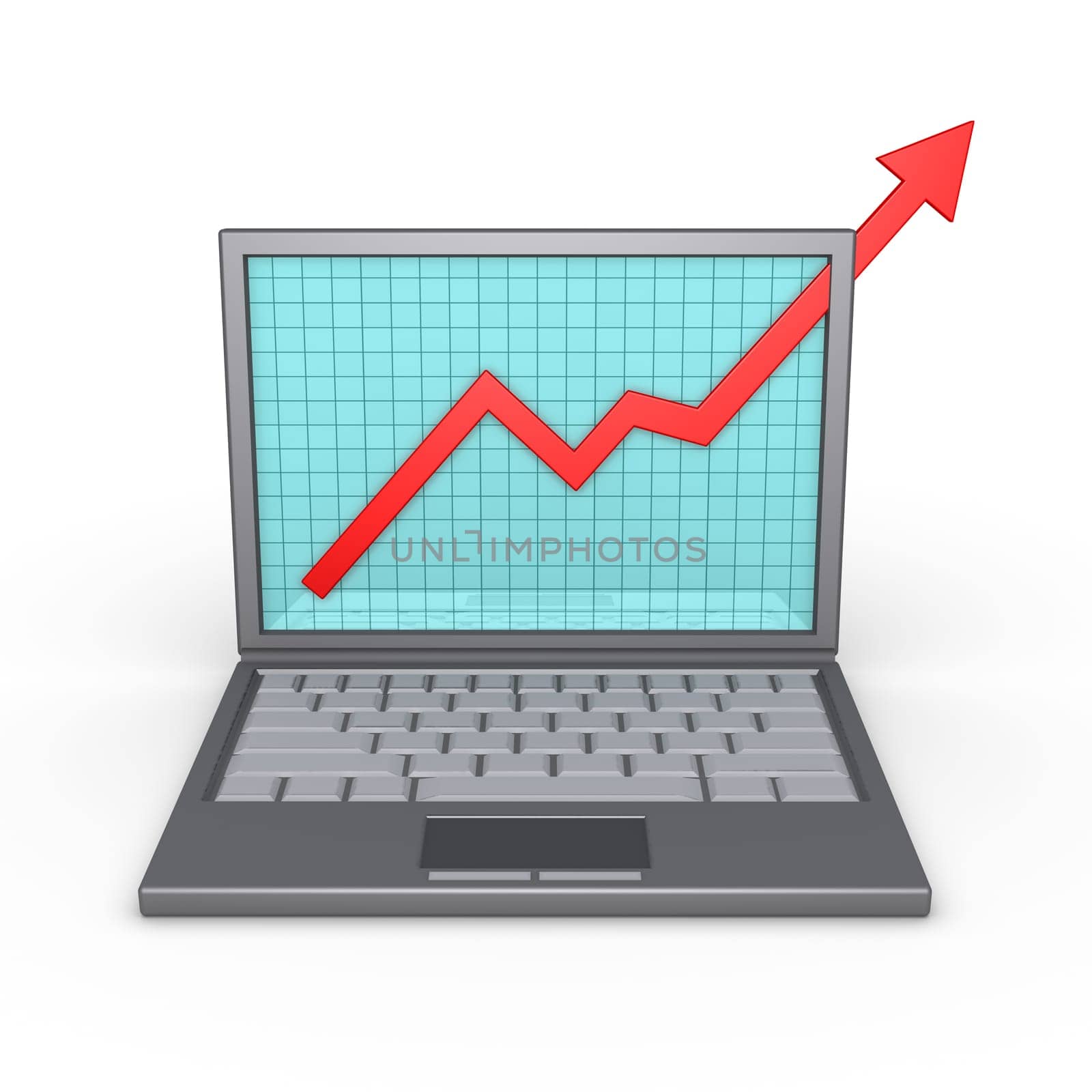 A graphic chart showing good results is on the screen of a laptop