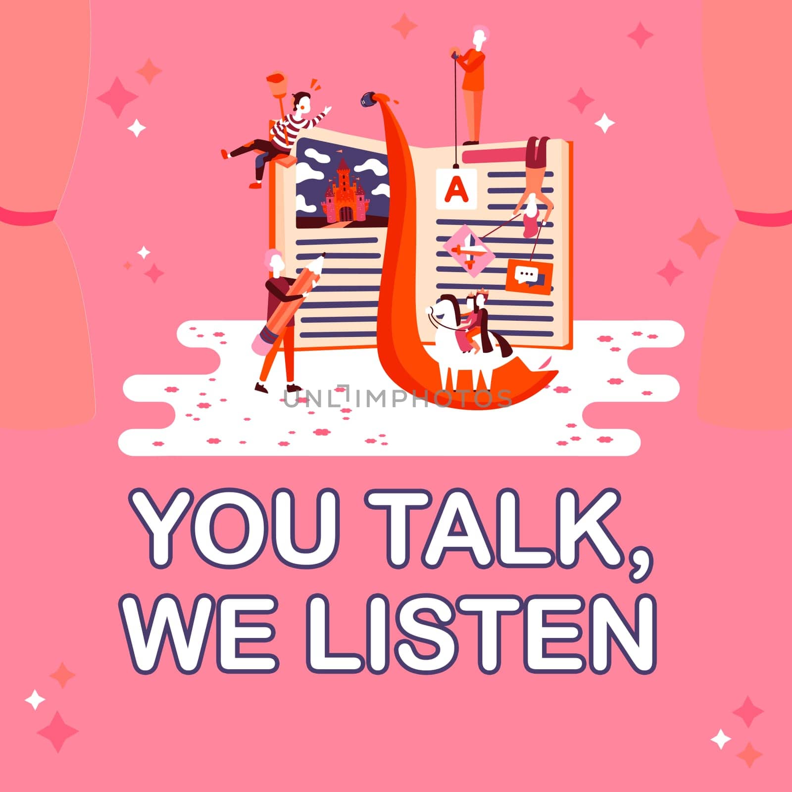 Text sign showing You Talk, We Listen, Internet Concept Two Way Communication Motivational Conversation