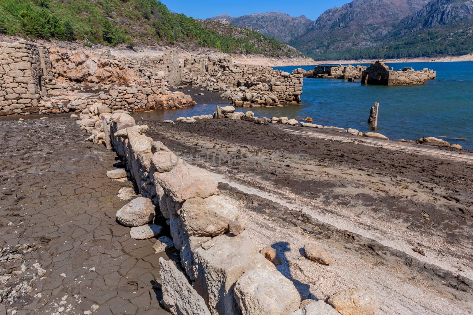 Old ruins of Vilarinho das Furnas, was a village, located in Campo de Geres, Terras de Bouro, on margins of River Homem, in 1972, it was intentionally submerged.