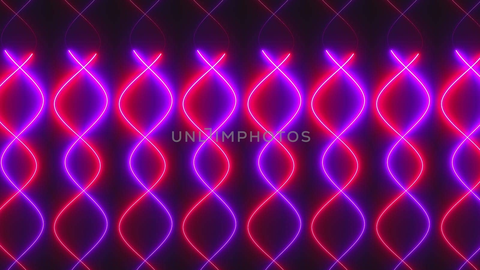 Zig zag neon curve lines. Computer generated 3d render