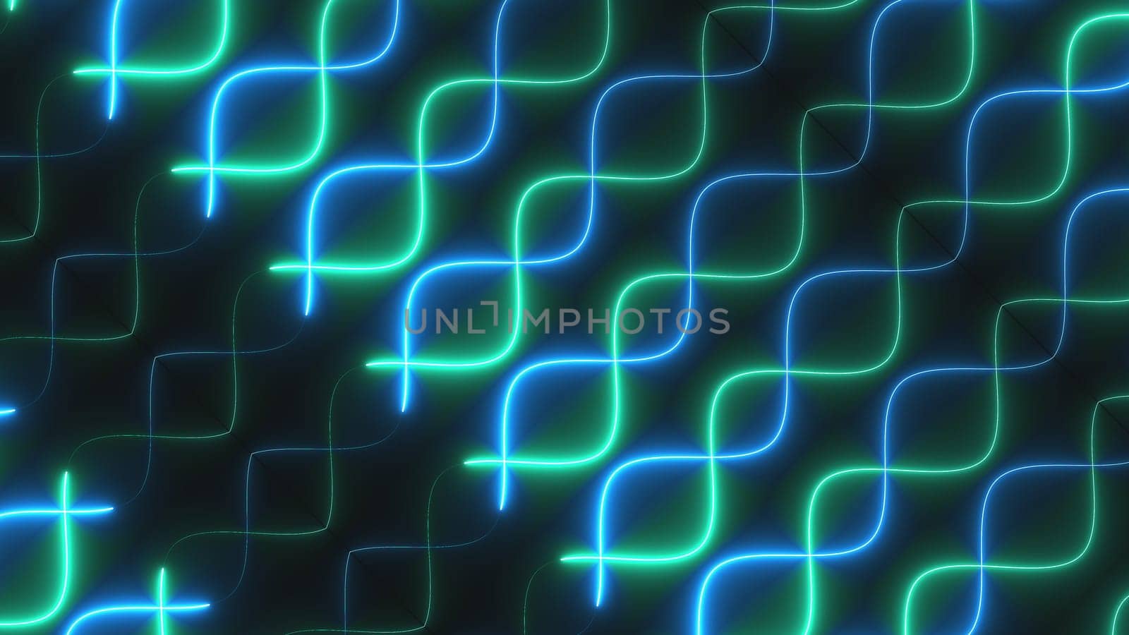 Zig zag neon curve lines. Computer generated 3d render