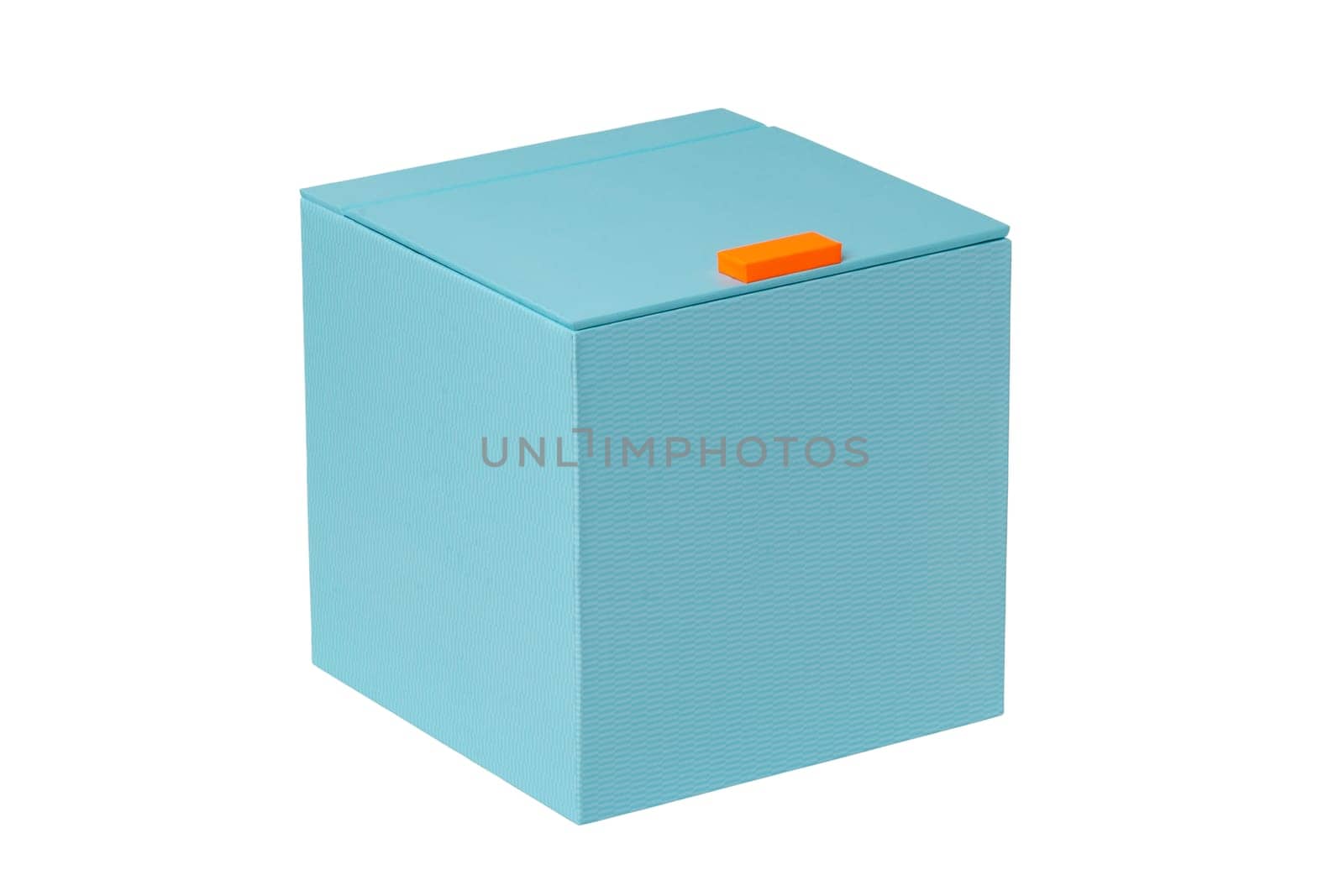 Gift box isolated. Closed blue cardboard box or kraft paper box with magnetic closure. Clipping path. Birthday, Valentine's Day, anniversary or other holiday.