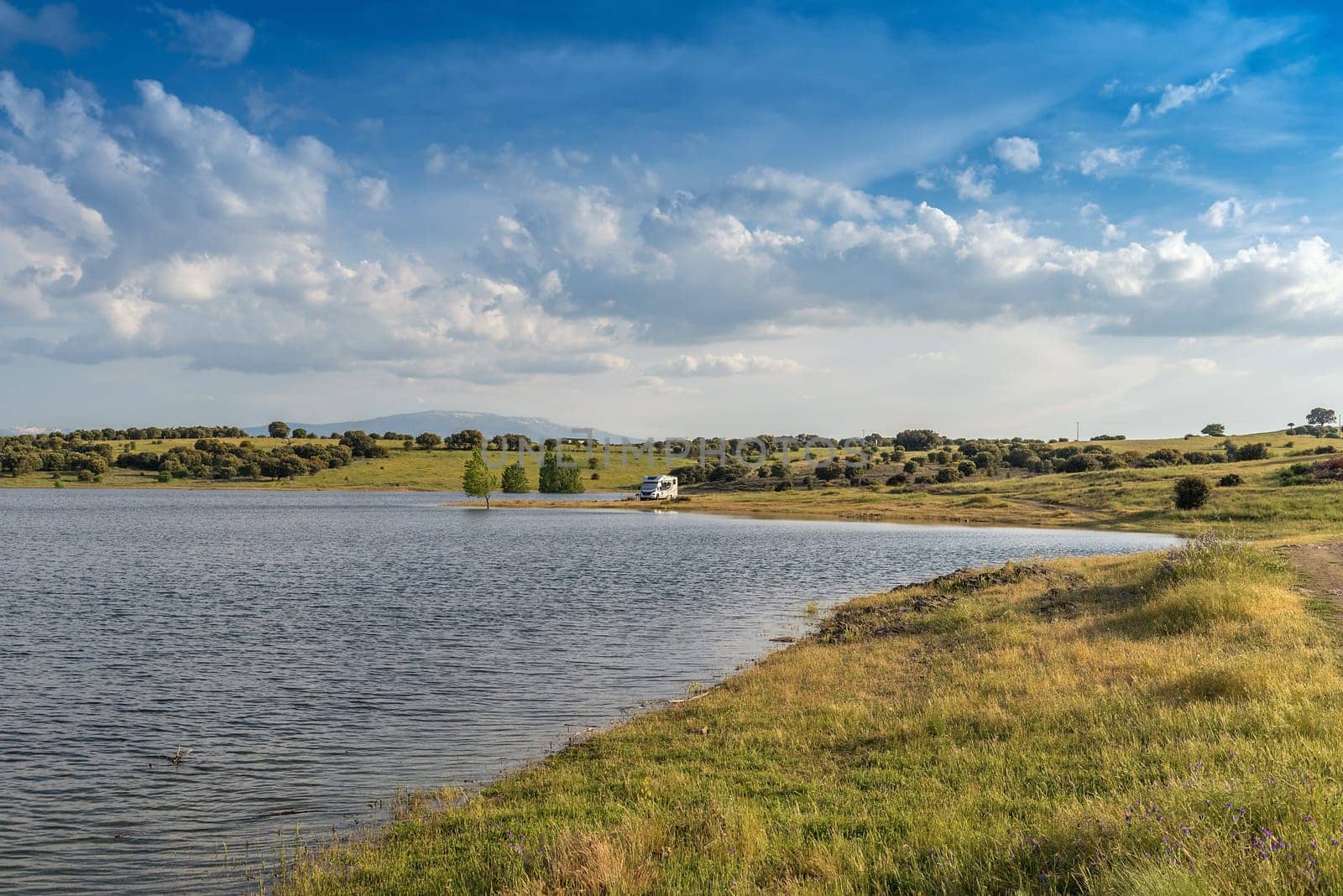 view of the alange reservoir, Badajoz, Extremadura, Spain