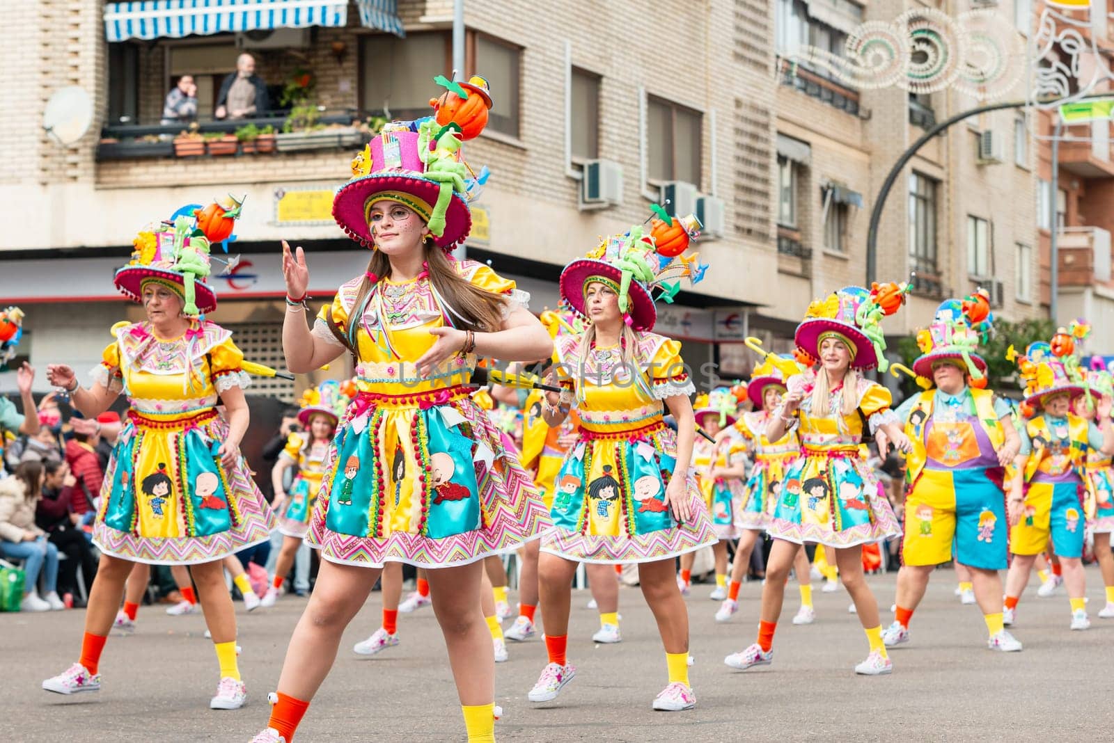 Badajoz, Spain, sunday. February 19 2023. Parade through the streets of Badajoz, group called Los infectos acelerados