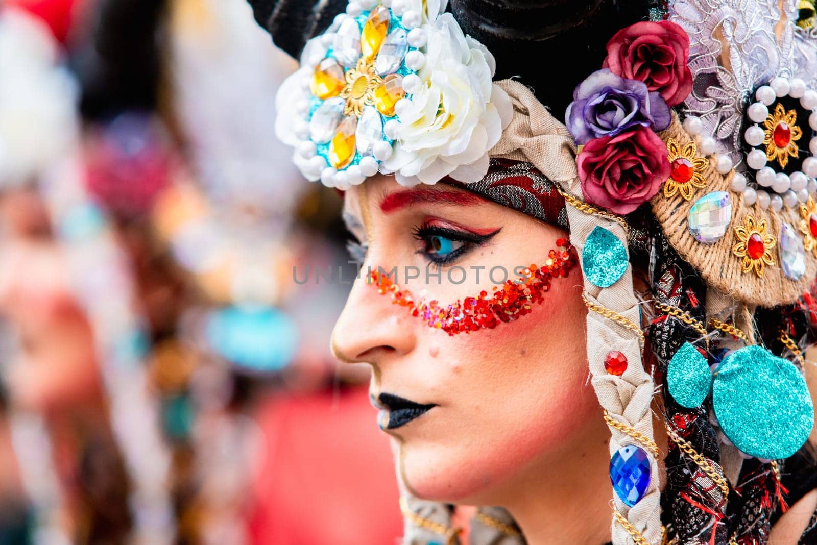 Badajoz, Spain, sunday. February 19 2023. Parade through the streets of Badajoz, group called Los infectos acelerados