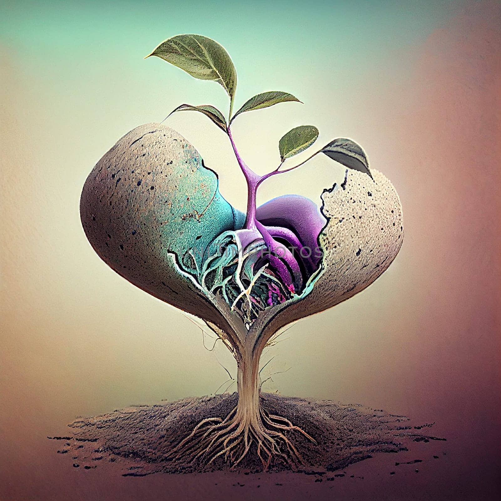 Plant grows from the heart, hope concept, growing the seeds of love, help and charity, generative AI