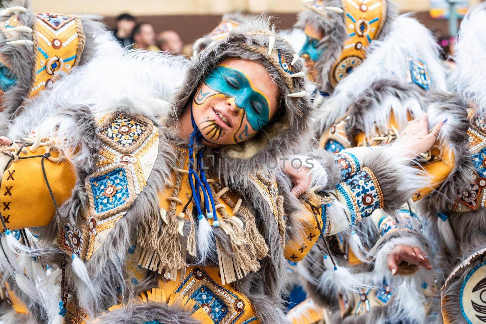 Badajoz, Spain, sunday. February 19 2023. Parade through the streets of Badajoz, group called El Vaivén