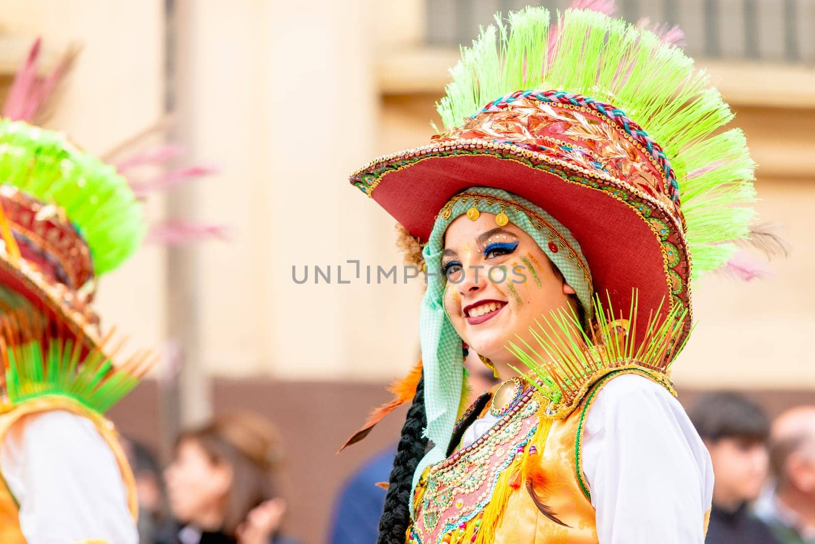 Badajoz, Spain, sunday. February 19 2023. Parade through the streets of Badajoz, group called la movida zingara