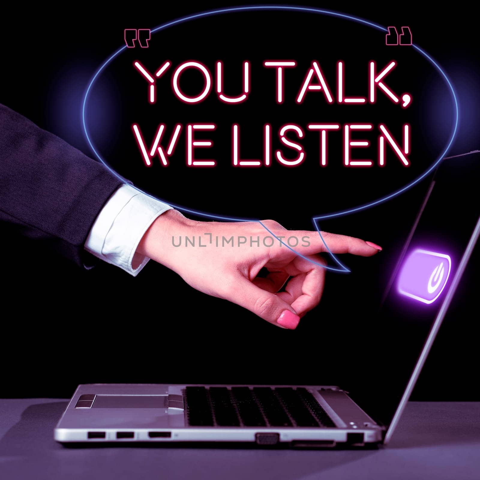 Text sign showing You Talk, We Listen, Business showcase Two Way Communication Motivational Conversation