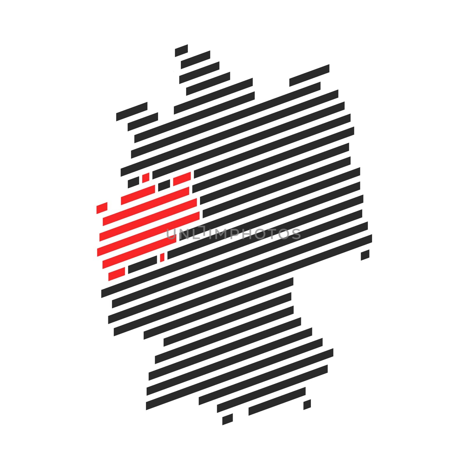 Modern diagonal black stripe map of Germany showing Federal State of Nordrhein-Westfalen