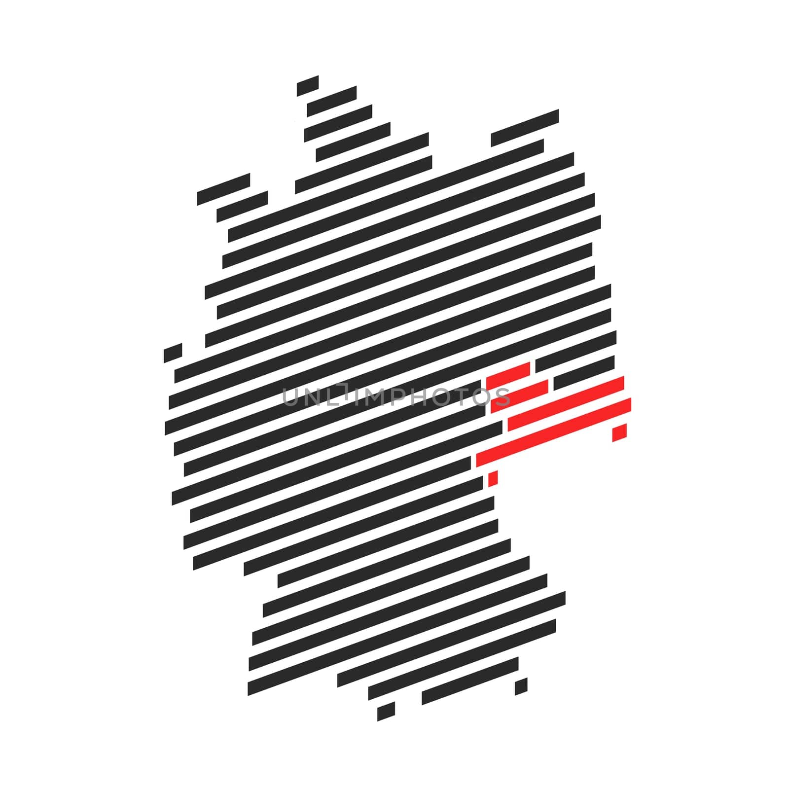 Modern diagonal black stripe map of Germany showing Federal State of Sachsen
