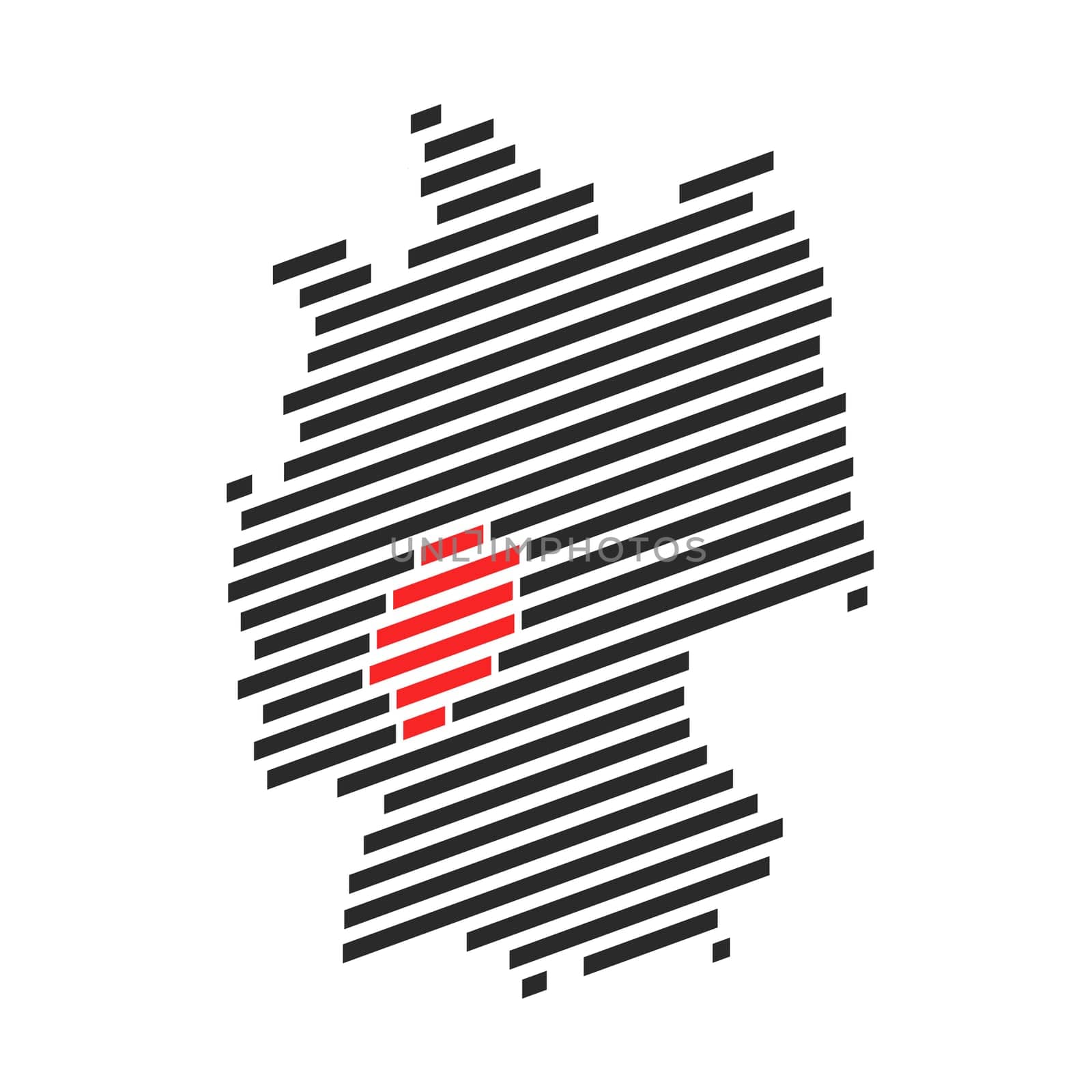 Modern diagonal black stripe map of Germany showing Federal State of Hessen