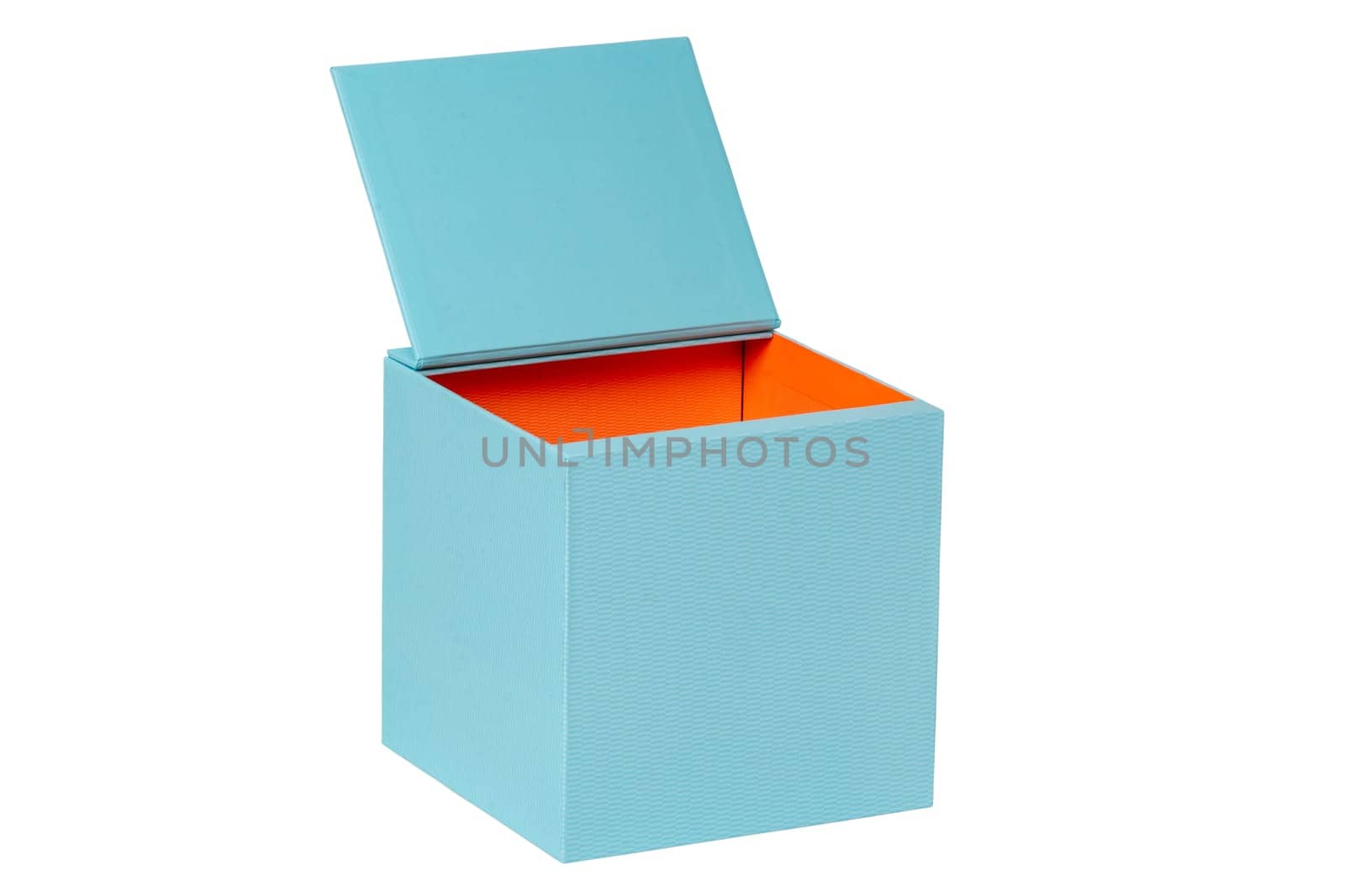 Gift box isolated. Closed blue cardboard box or kraft paper box with magnetic closure. Clipping path. Birthday, Valentine's Day, anniversary or other holiday.