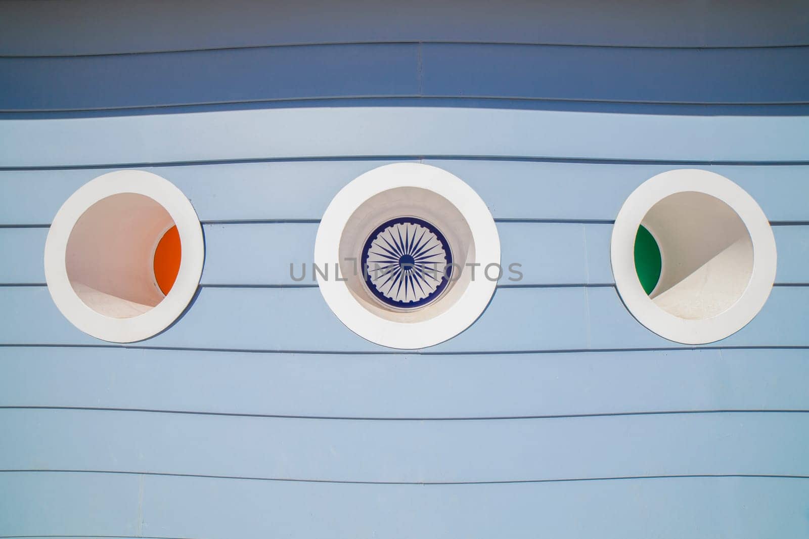 Decorated portholes at sheashore house. Cabanas de Tavira, Portugal
