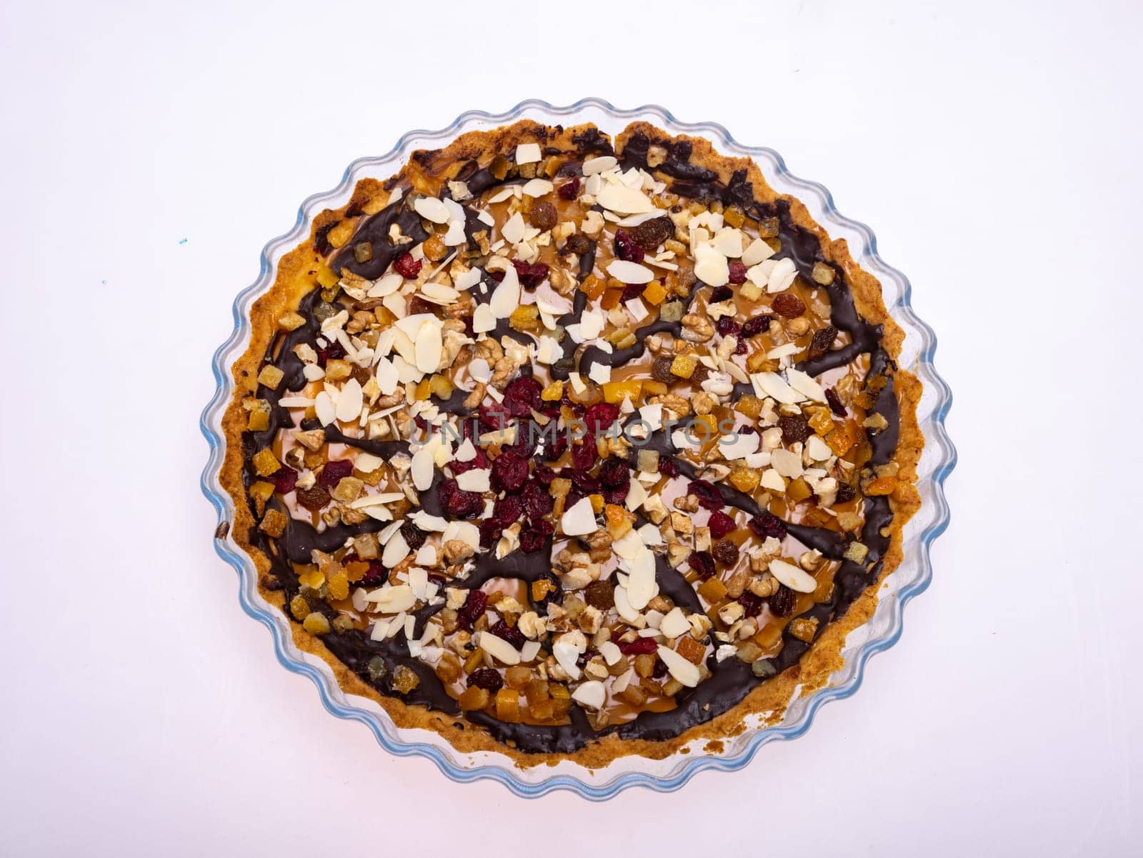 Homemade tart with chocolate and fruit