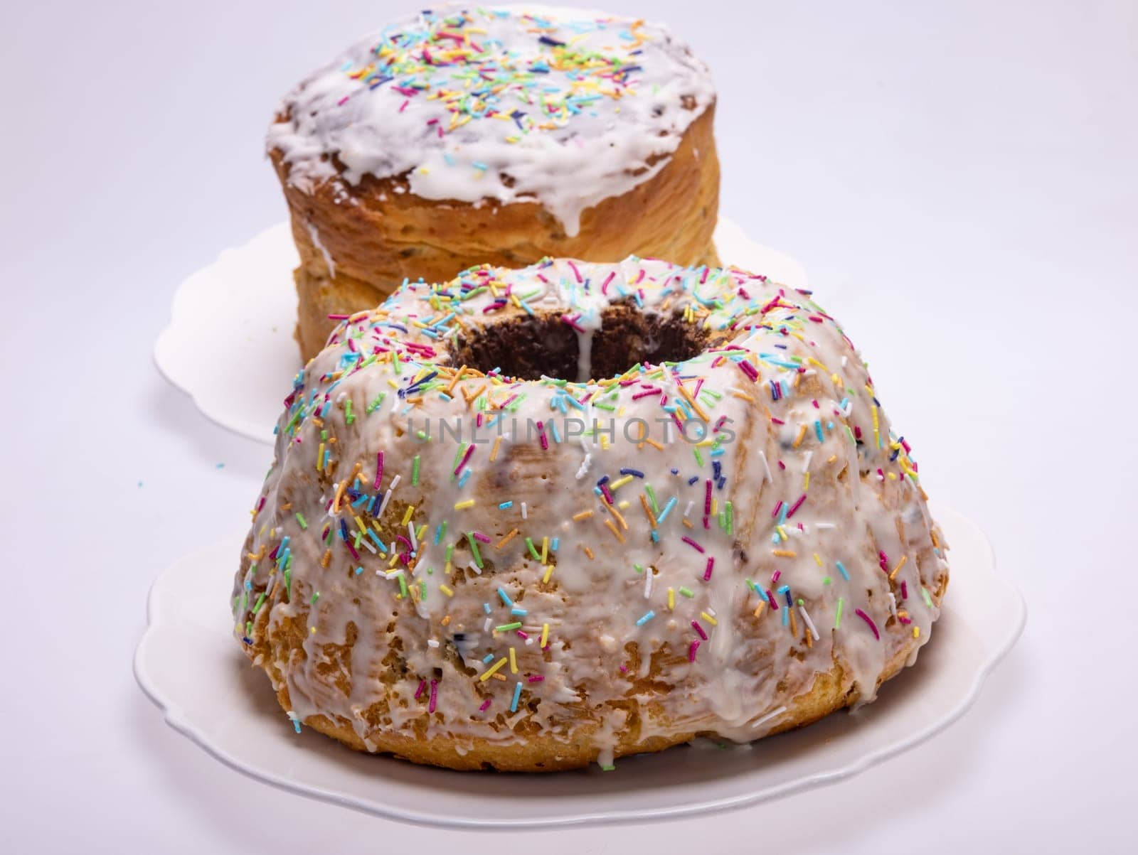 Traditional Ukrainian Easter Cake Kulich or Orthodox Christian Easter Bread.