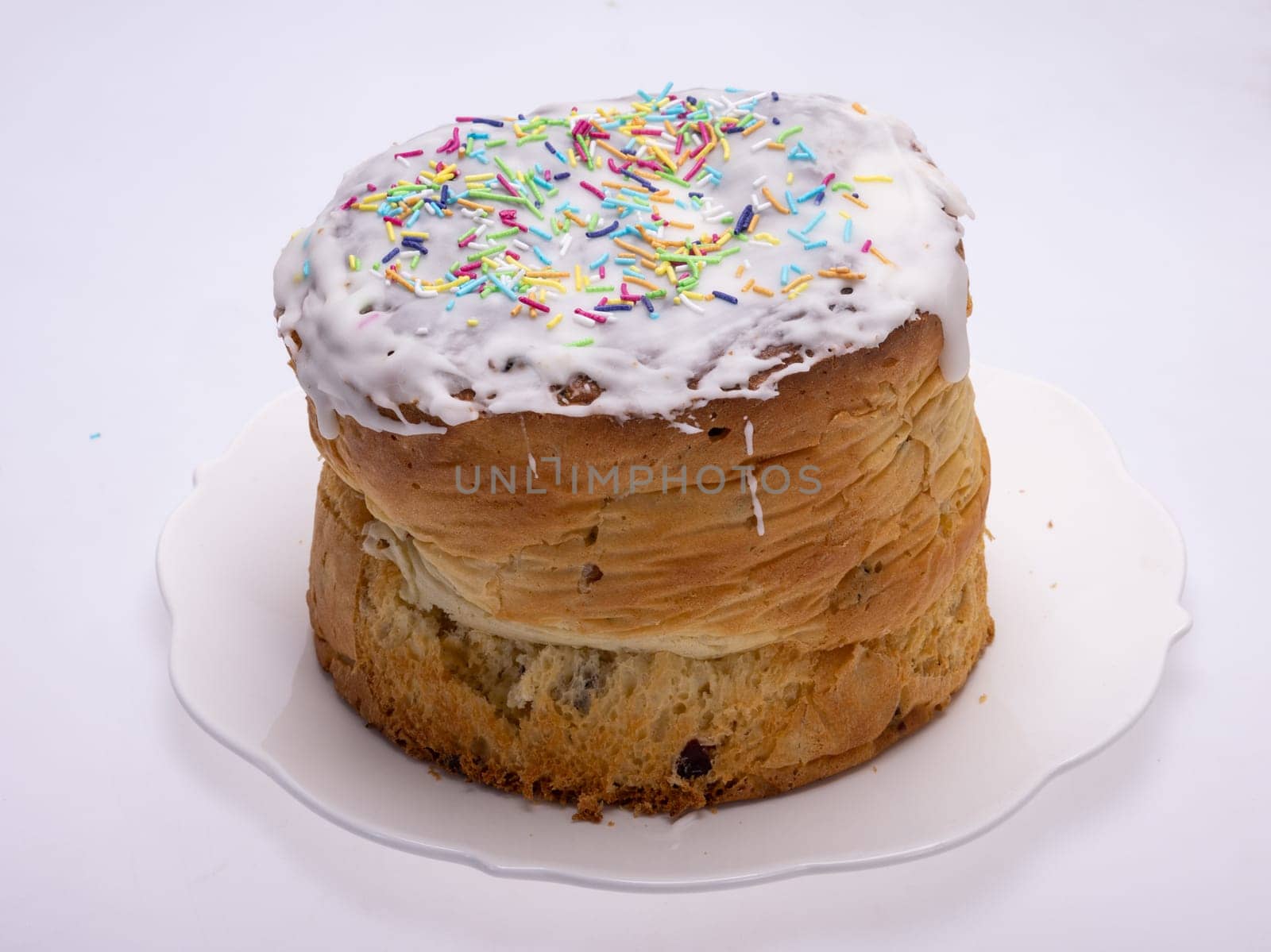 Traditional Ukrainian Easter Cake Kulich or Orthodox Christian Easter Bread.