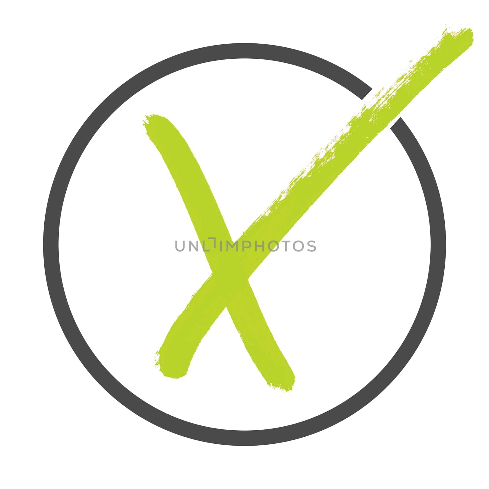 Survey or voting icon showing hand drawn green x in circle