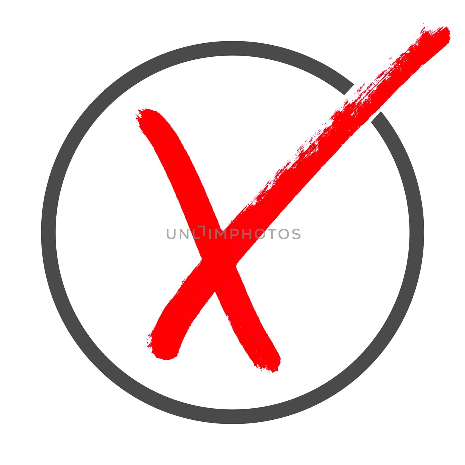 Survey or voting icon showing hand drawn red x in circle