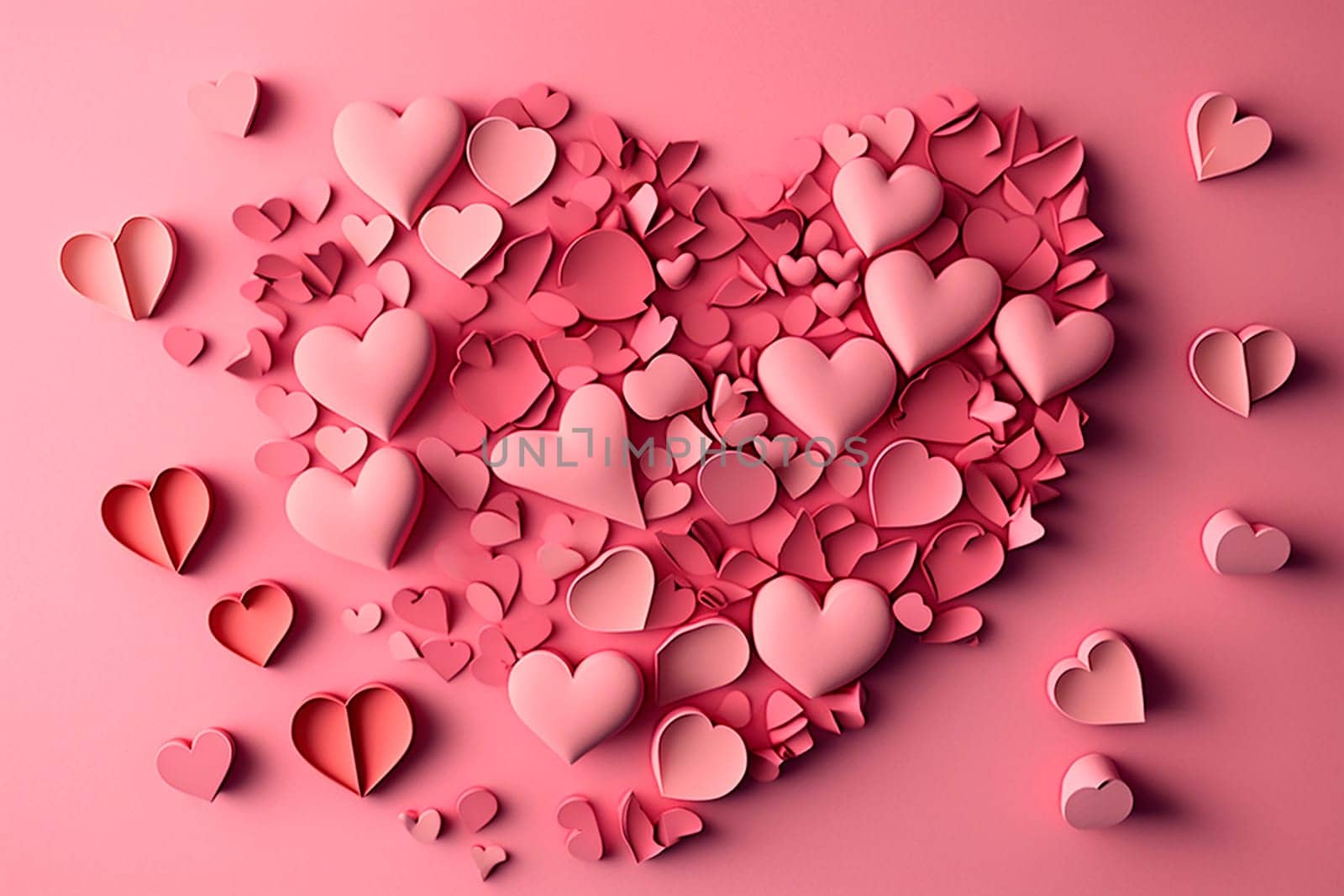 generative ai illustration of paper hearts in different sizes in pink on pink background for mothers day or valentines day