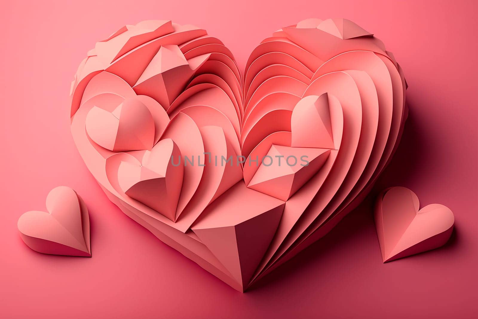 generative ai illustration of paper hearts in different sizes in pink on pink background for mothers day or valentines day